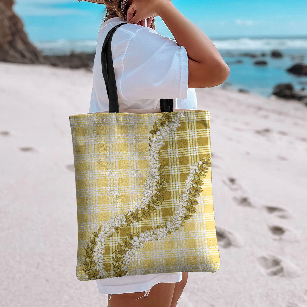 Yellow Hawaii Palaka Tote Bag Hawaiian Honohono Lei LT05 - Polynesian Pride