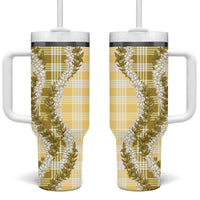 Yellow Hawaii Palaka Tumbler With Handle Hawaiian Honohono Lei LT05 One Size: 40 oz Yellow - Polynesian Pride
