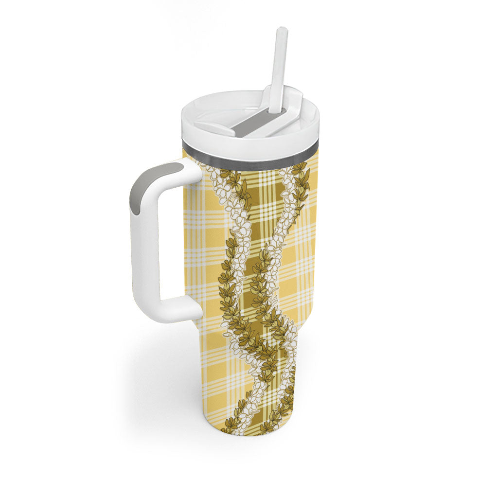 Yellow Hawaii Palaka Tumbler With Handle Hawaiian Honohono Lei LT05 - Polynesian Pride