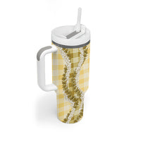 Yellow Hawaii Palaka Tumbler With Handle Hawaiian Honohono Lei LT05 - Polynesian Pride