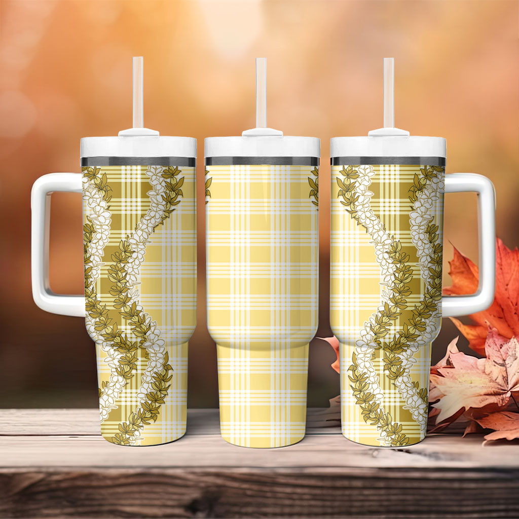 Yellow Hawaii Palaka Tumbler With Handle Hawaiian Honohono Lei LT05 - Polynesian Pride