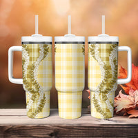 Yellow Hawaii Palaka Tumbler With Handle Hawaiian Honohono Lei LT05 - Polynesian Pride