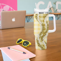 Yellow Hawaii Palaka Tumbler With Handle Hawaiian Honohono Lei LT05 - Polynesian Pride