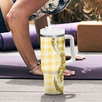 Yellow Hawaii Palaka Tumbler With Handle Hawaiian Honohono Lei LT05 - Polynesian Pride