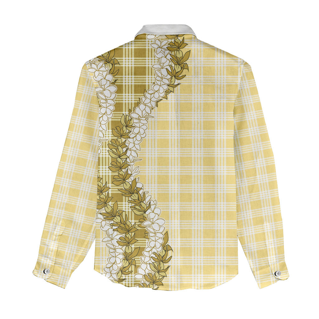 Yellow Hawaii Palaka Women Casual Shirt Hawaiian Honohono Lei