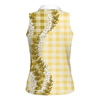 Yellow Hawaii Palaka Women Sleeveless Polo Shirt Hawaiian Honohono Lei