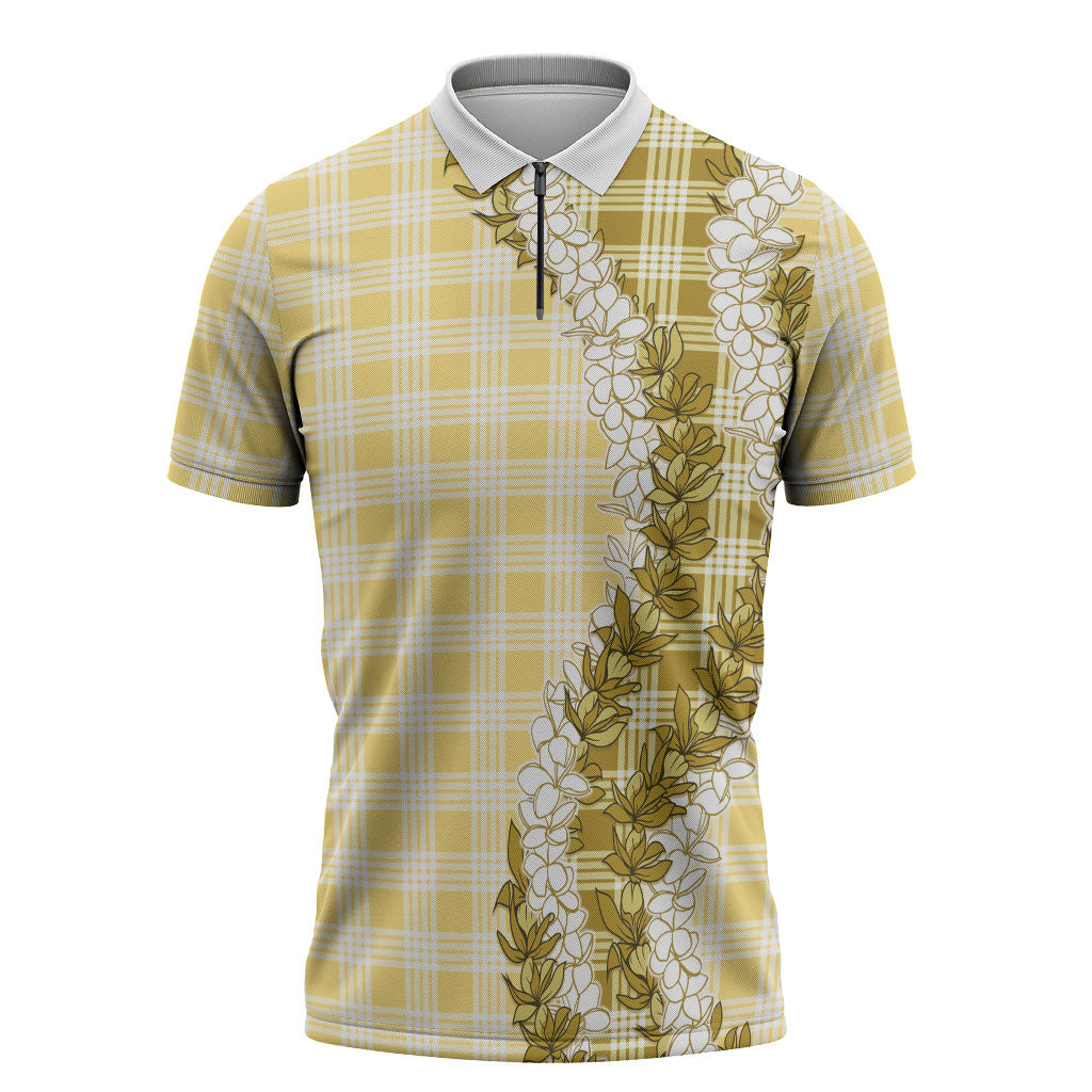 Yellow Hawaii Palaka Zipper Polo Shirt Hawaiian Honohono Lei