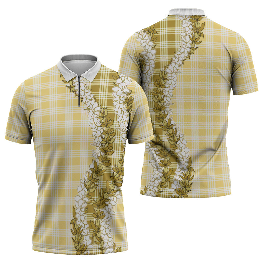 Yellow Hawaii Palaka Zipper Polo Shirt Hawaiian Honohono Lei