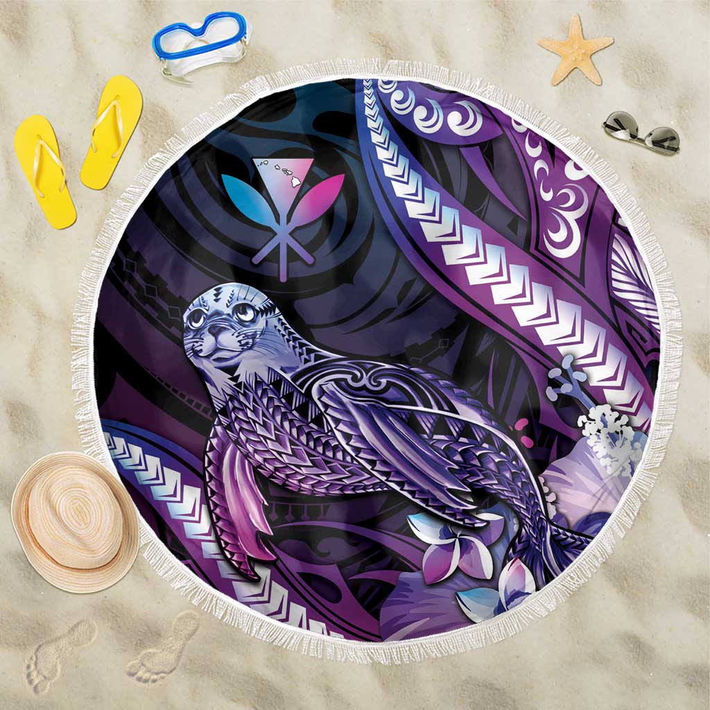 Hawaiian Monk Seal Beach Blanket Kakau Tribal Pattern Violet Gradient LT05 One Size 150cm Violet - Polynesian Pride