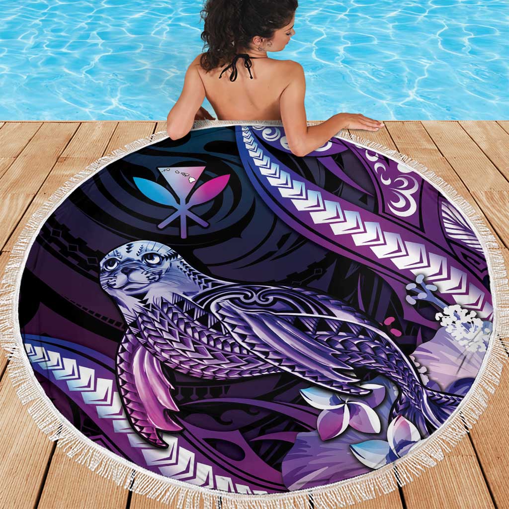 Hawaiian Monk Seal Beach Blanket Kakau Tribal Pattern Violet Gradient LT05 - Polynesian Pride