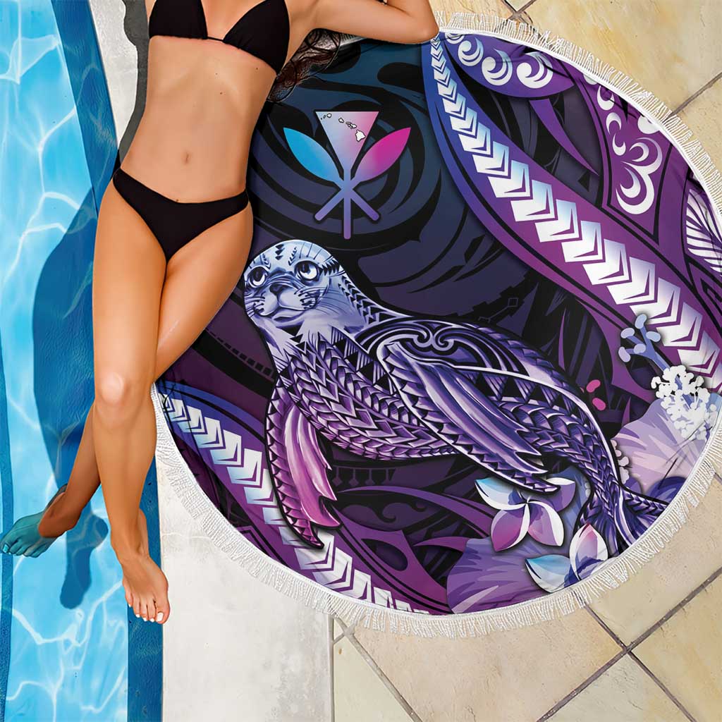 Hawaiian Monk Seal Beach Blanket Kakau Tribal Pattern Violet Gradient LT05 - Polynesian Pride