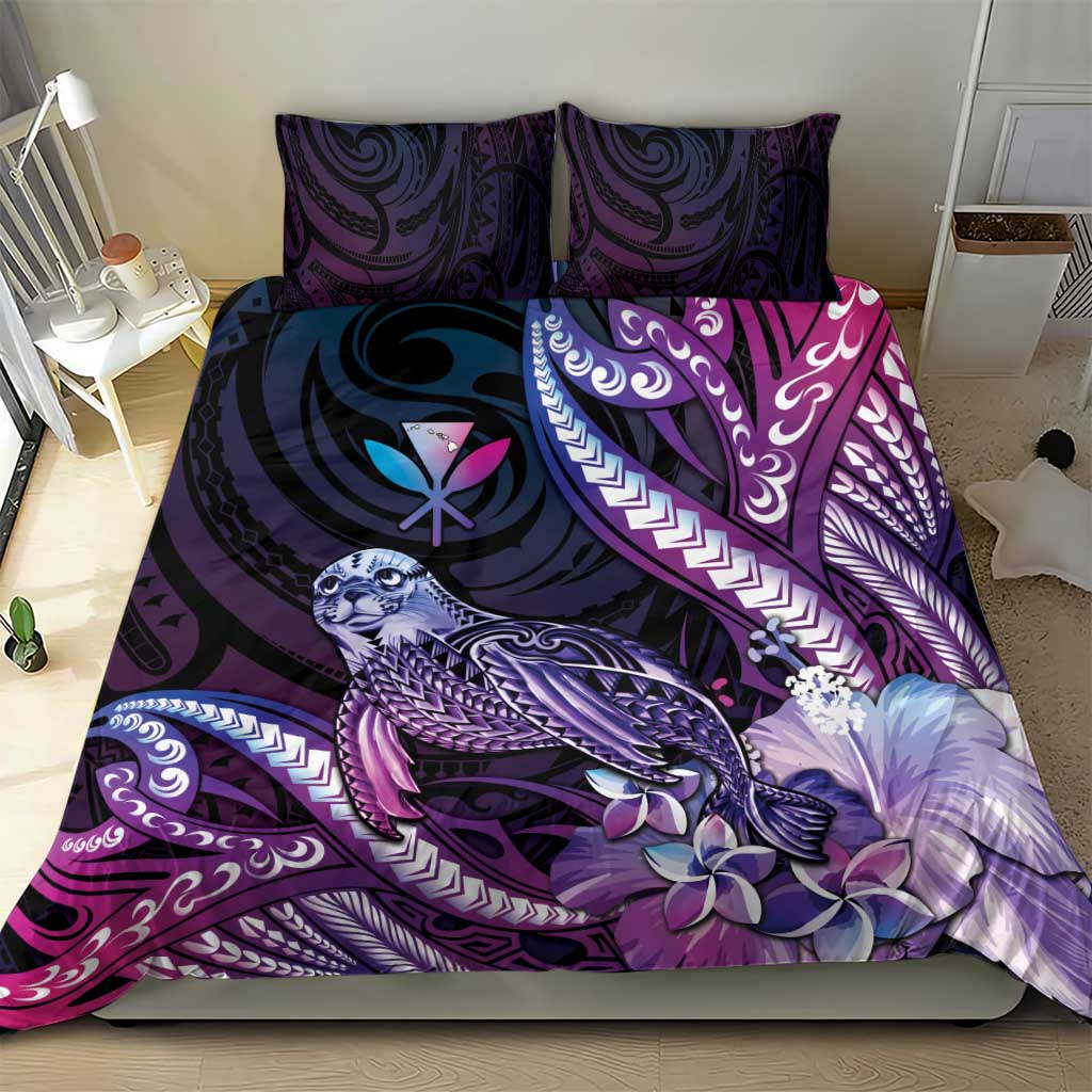 Hawaiian Monk Seal Bedding Set Kakau Tribal Pattern Violet Gradient LT05 - Polynesian Pride