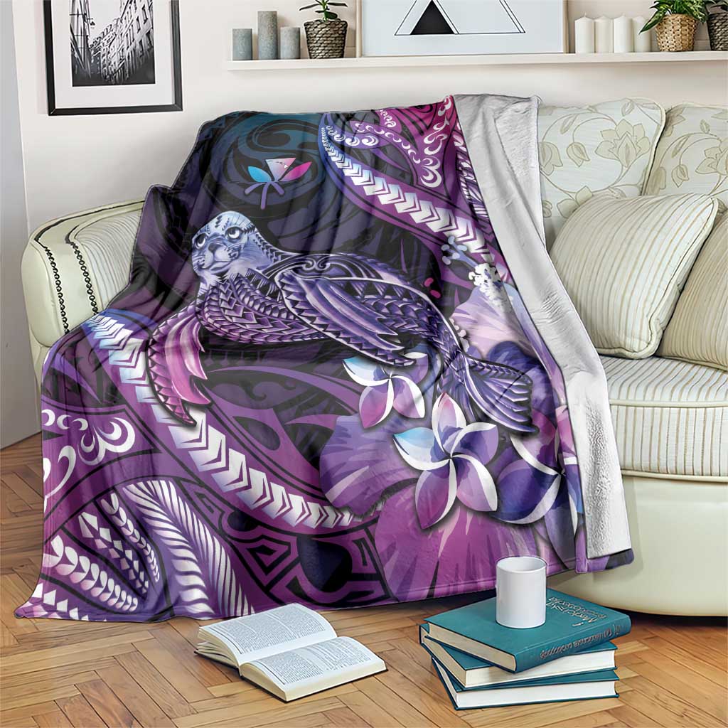 Hawaiian Monk Seal Blanket Kakau Tribal Pattern Violet Gradient