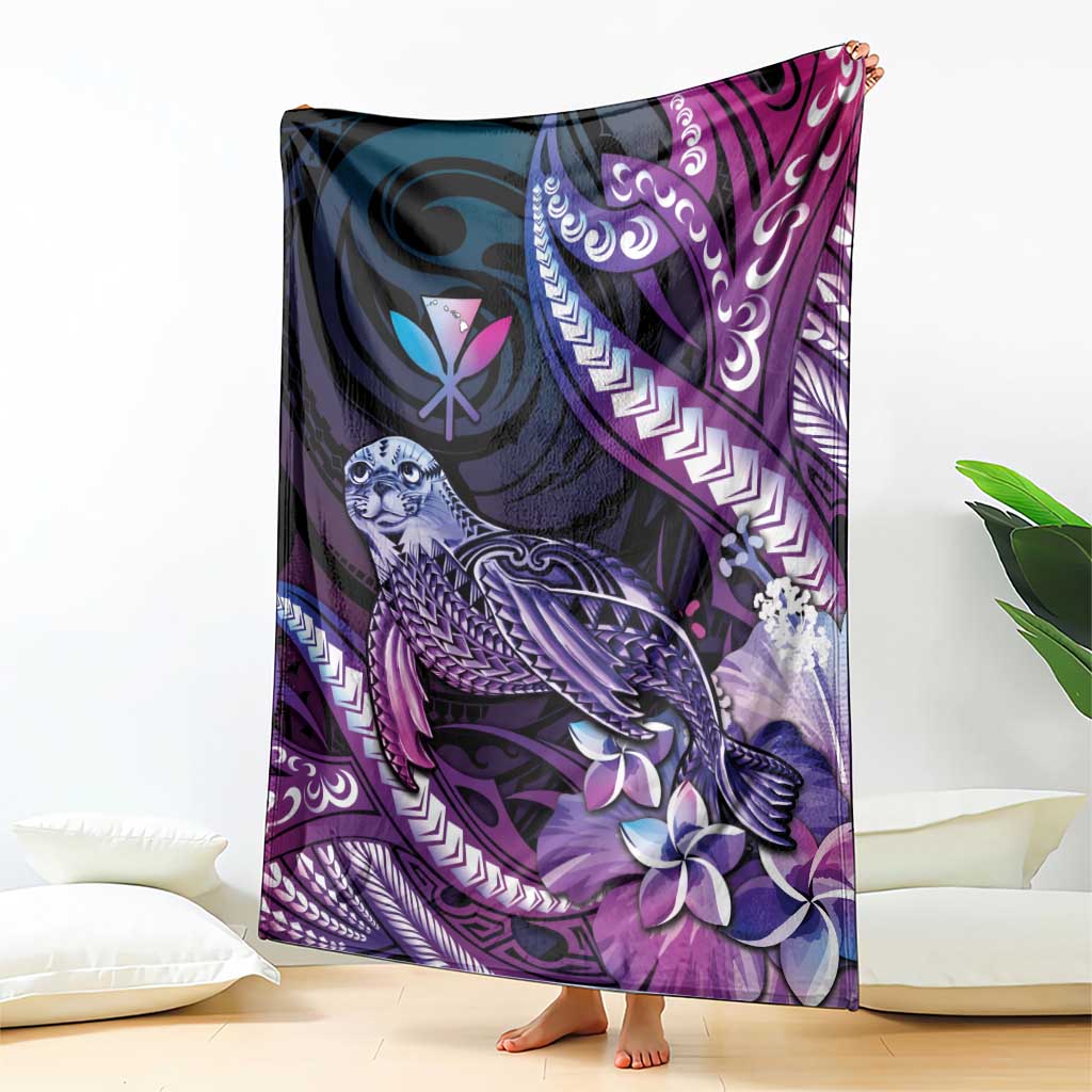 Hawaiian Monk Seal Blanket Kakau Tribal Pattern Violet Gradient LT05 - Polynesian Pride