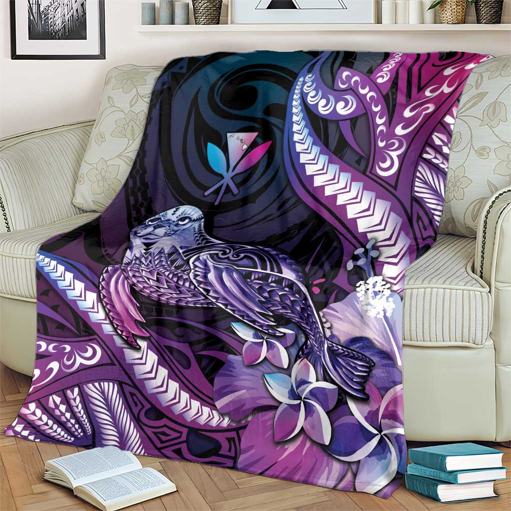 Hawaiian Monk Seal Blanket Kakau Tribal Pattern Violet Gradient LT05 - Polynesian Pride