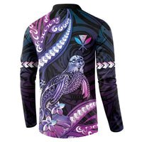 Hawaiian Monk Seal Button Sweatshirt Kakau Tribal Pattern Violet Gradient LT05 - Polynesian Pride