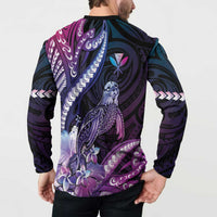 Hawaiian Monk Seal Button Sweatshirt Kakau Tribal Pattern Violet Gradient LT05 - Polynesian Pride