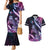 Hawaiian Monk Seal Couples Matching Mermaid Dress and Hawaiian Shirt Kakau Tribal Pattern Violet Gradient