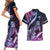 Hawaiian Monk Seal Couples Matching Short Sleeve Bodycon Dress and Hawaiian Shirt Kakau Tribal Pattern Violet Gradient