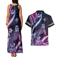 Hawaiian Monk Seal Couples Matching Tank Maxi Dress and Hawaiian Shirt Kakau Tribal Pattern Violet Gradient LT05 - Polynesian Pride