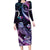 Hawaiian Monk Seal Family Matching Long Sleeve Bodycon Dress and Hawaiian Shirt Kakau Tribal Pattern Violet Gradient