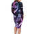 Hawaiian Monk Seal Family Matching Long Sleeve Bodycon Dress and Hawaiian Shirt Kakau Tribal Pattern Violet Gradient