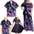 Hawaiian Monk Seal Family Matching Off Shoulder Maxi Dress and Hawaiian Shirt Kakau Tribal Pattern Violet Gradient