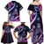 Hawaiian Monk Seal Family Matching Off Shoulder Maxi Dress and Hawaiian Shirt Kakau Tribal Pattern Violet Gradient