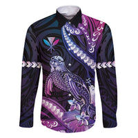 Hawaiian Monk Seal Family Matching Off Shoulder Maxi Dress and Hawaiian Shirt Kakau Tribal Pattern Violet Gradient