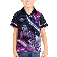 Hawaiian Monk Seal Family Matching Off Shoulder Maxi Dress and Hawaiian Shirt Kakau Tribal Pattern Violet Gradient