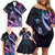 Hawaiian Monk Seal Family Matching Off Shoulder Short Dress and Hawaiian Shirt Kakau Tribal Pattern Violet Gradient