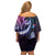 Hawaiian Monk Seal Family Matching Off Shoulder Short Dress and Hawaiian Shirt Kakau Tribal Pattern Violet Gradient