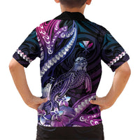 Hawaiian Monk Seal Family Matching Short Sleeve Bodycon Dress and Hawaiian Shirt Kakau Tribal Pattern Violet Gradient LT05 - Polynesian Pride
