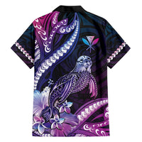 Hawaiian Monk Seal Family Matching Short Sleeve Bodycon Dress and Hawaiian Shirt Kakau Tribal Pattern Violet Gradient LT05 - Polynesian Pride