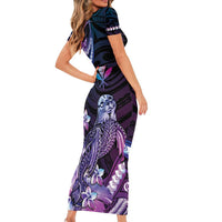 Hawaiian Monk Seal Family Matching Short Sleeve Bodycon Dress and Hawaiian Shirt Kakau Tribal Pattern Violet Gradient LT05 - Polynesian Pride