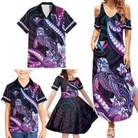 Hawaiian Monk Seal Family Matching Summer Maxi Dress and Hawaiian Shirt Kakau Tribal Pattern Violet Gradient LT05 - Polynesian Pride