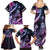 Hawaiian Monk Seal Family Matching Summer Maxi Dress and Hawaiian Shirt Kakau Tribal Pattern Violet Gradient