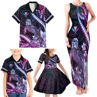 Hawaiian Monk Seal Family Matching Tank Maxi Dress and Hawaiian Shirt Kakau Tribal Pattern Violet Gradient LT05 - Polynesian Pride