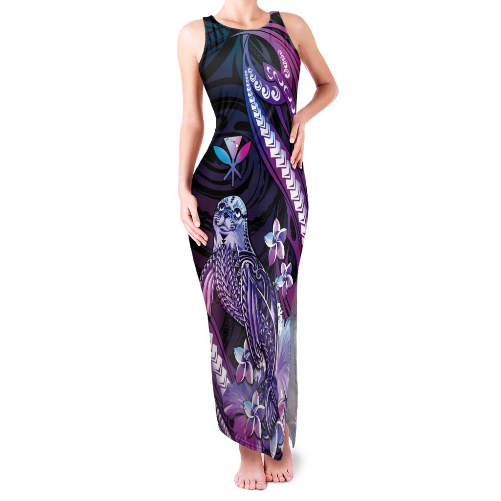 Hawaiian Monk Seal Family Matching Tank Maxi Dress and Hawaiian Shirt Kakau Tribal Pattern Violet Gradient LT05 Mom's Dress Violet - Polynesian Pride