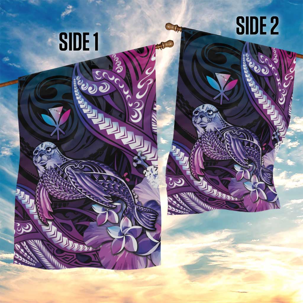 Hawaiian Monk Seal Garden Flag Kakau Tribal Pattern Violet Gradient LT05 - Polynesian Pride