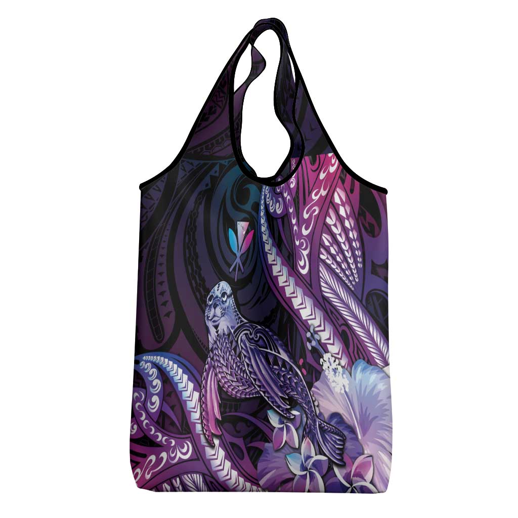 Hawaiian Monk Seal Grocery Bag Kakau Tribal Pattern Violet Gradient LT05 - Polynesian Pride