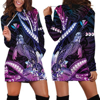 Hawaiian Monk Seal Hoodie Dress Kakau Tribal Pattern Violet Gradient LT05 - Polynesian Pride