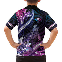 Hawaiian Monk Seal Kid Hawaiian Shirt Kakau Tribal Pattern Violet Gradient
