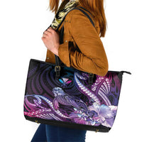 Hawaiian Monk Seal Leather Tote Bag Kakau Tribal Pattern Violet Gradient LT05 Violet - Polynesian Pride