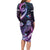 Hawaiian Monk Seal Long Sleeve Bodycon Dress Kakau Tribal Pattern Violet Gradient