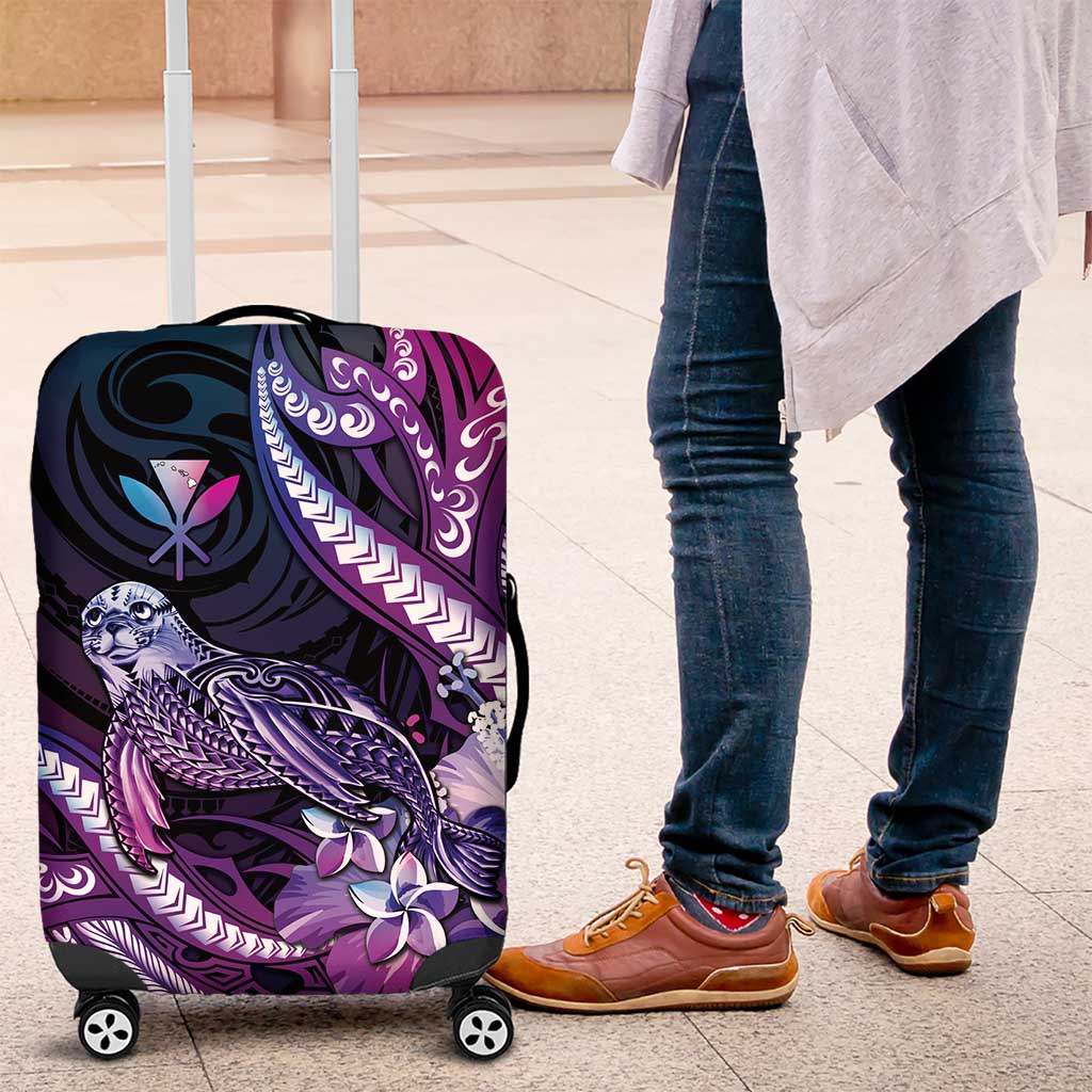 Hawaiian Monk Seal Luggage Cover Kakau Tribal Pattern Violet Gradient