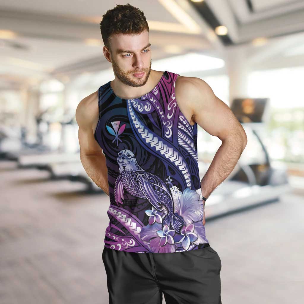 Hawaiian Monk Seal Men Tank Top Kakau Tribal Pattern Violet Gradient LT05 Violet - Polynesian Pride