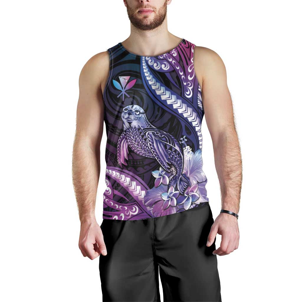 Hawaiian Monk Seal Men Tank Top Kakau Tribal Pattern Violet Gradient LT05 - Polynesian Pride