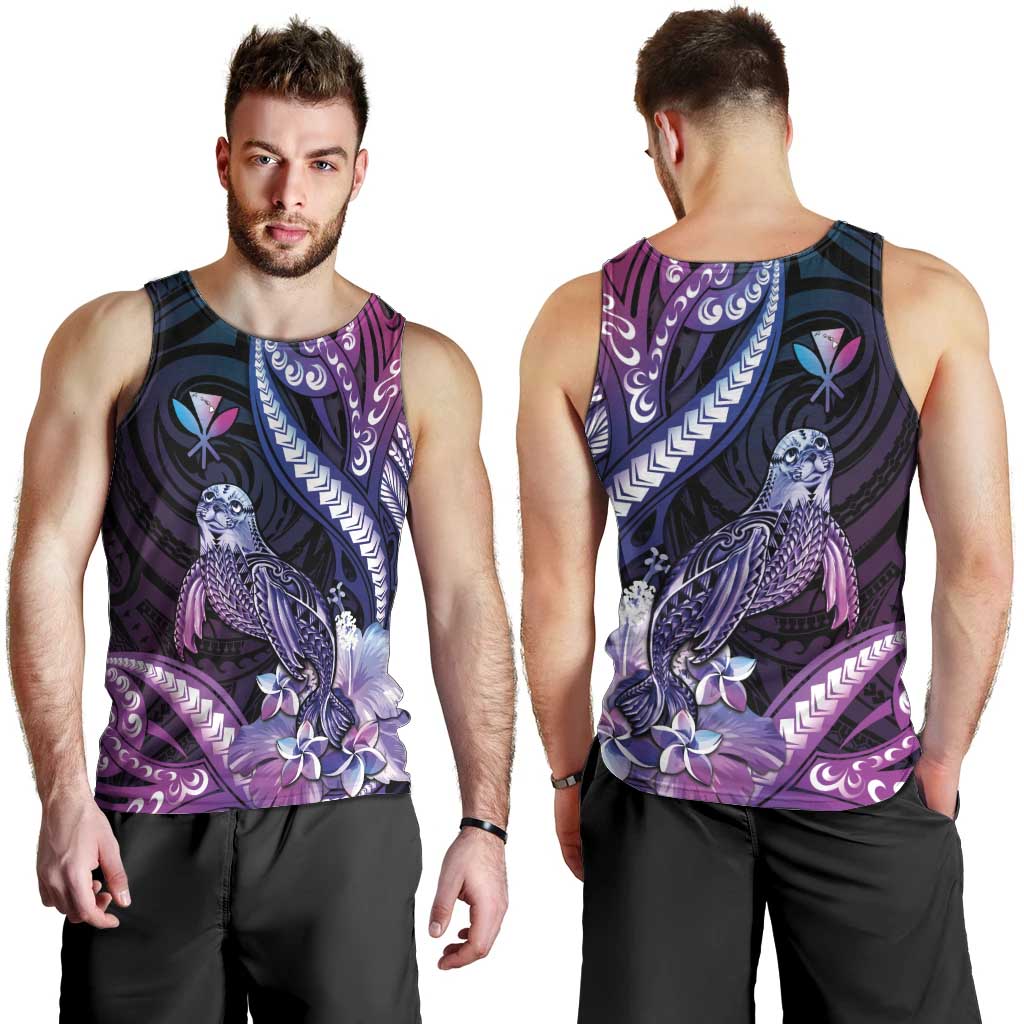Hawaiian Monk Seal Men Tank Top Kakau Tribal Pattern Violet Gradient LT05 - Polynesian Pride