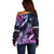 Hawaiian Monk Seal Off Shoulder Sweater Kakau Tribal Pattern Violet Gradient